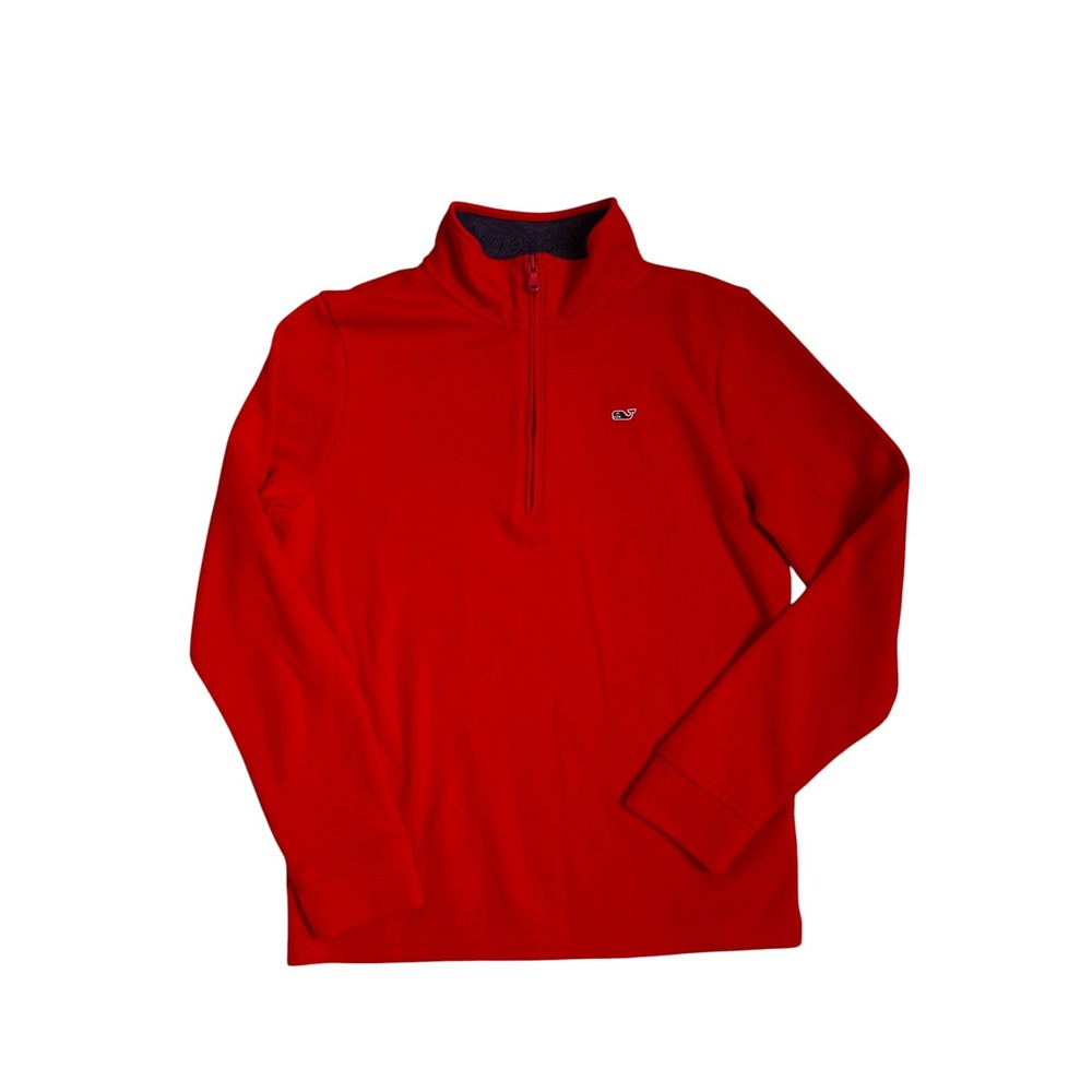 Vineyard Vines Boys Red Quarter Zip Pullover Sweater‎ Whale Size L 16 3K001896